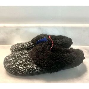 NWT Dluxe By DearFoams Memory Foam Knit Carol Scuff Slippers Black Medium/7-8